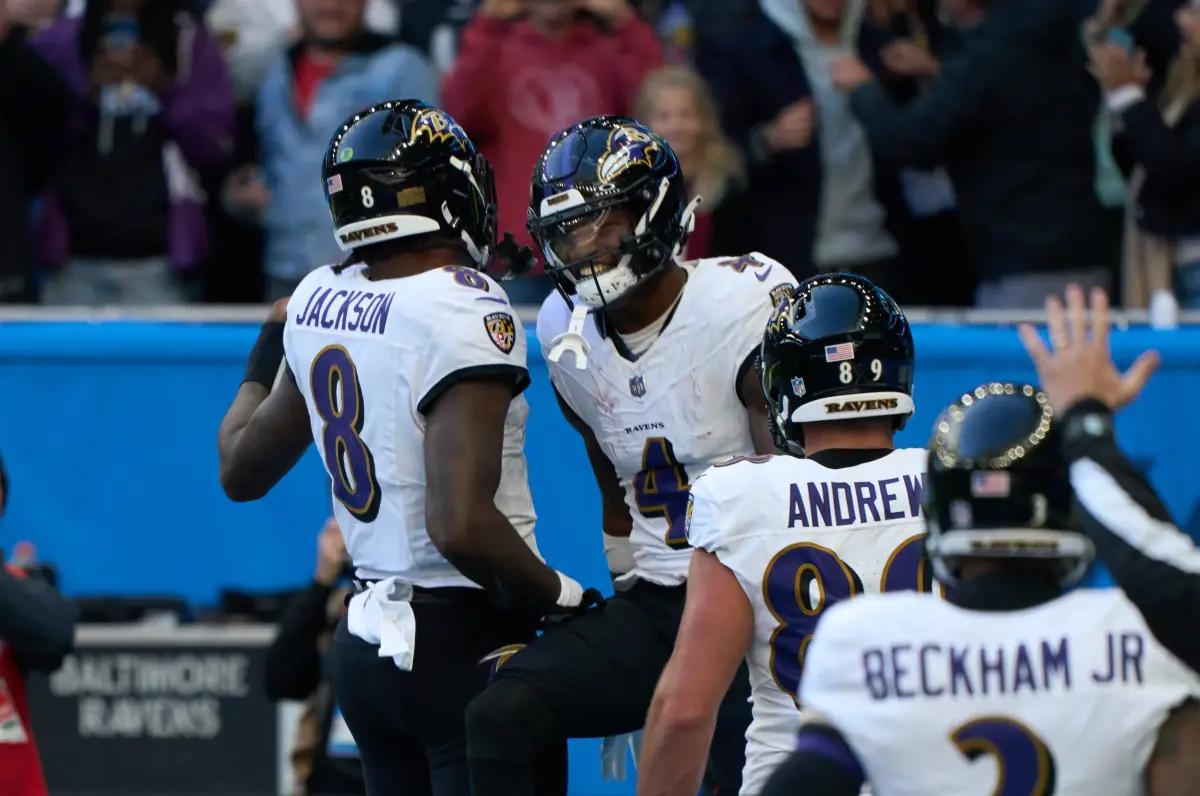 Baltimore Ravens quarterback Lamar Jackson connected with wide receiver Zay Flowers for the rookie's first career NFL touchdown.